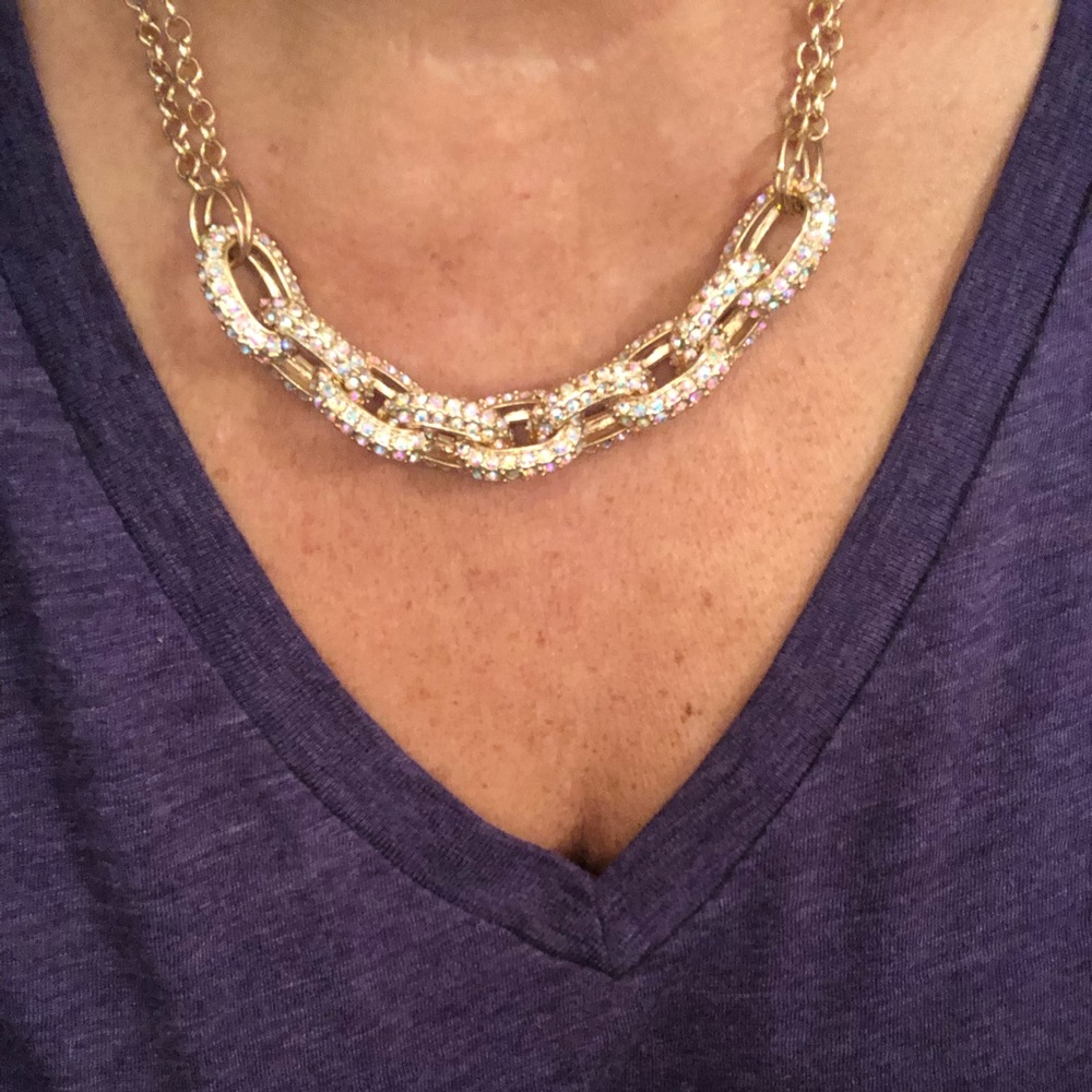 Gold Necklace & Earrings with Iridescent Stones